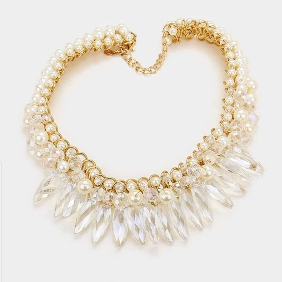 *SOLD* Woven Faceted Crystal Bead Pearl Necklace - Picture 2 of 8